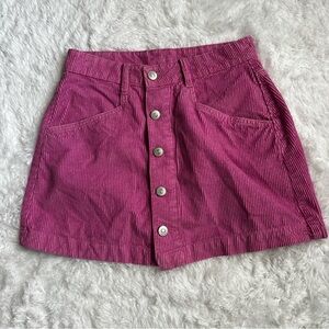 Free People Corduroy Mini Skirt Button Front Pockets Burgundy Fall Pink‎ Size 4